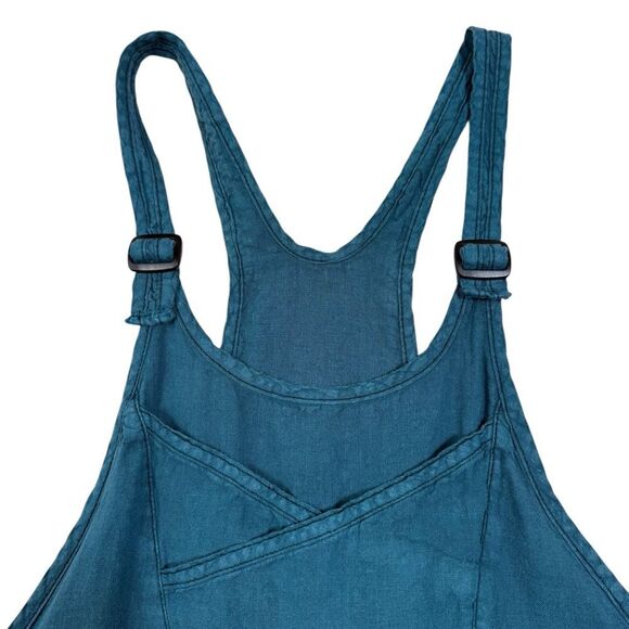 Cynthia Ashby Teal Blue Spree Linen Boho Minimalist Overall Jumpsuit - Picture 5 of 11